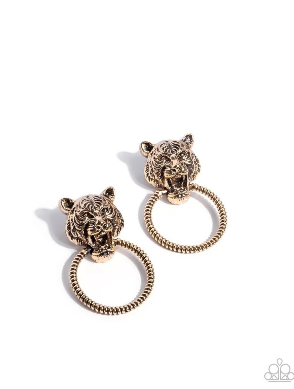 Paparazzi Fierce Gold Tiger Head Hoop Earrings